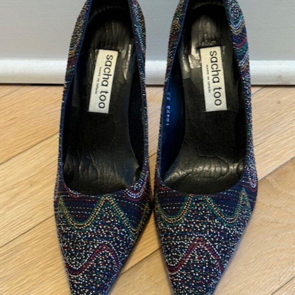 Beaded Mosaic High Heel Pumps